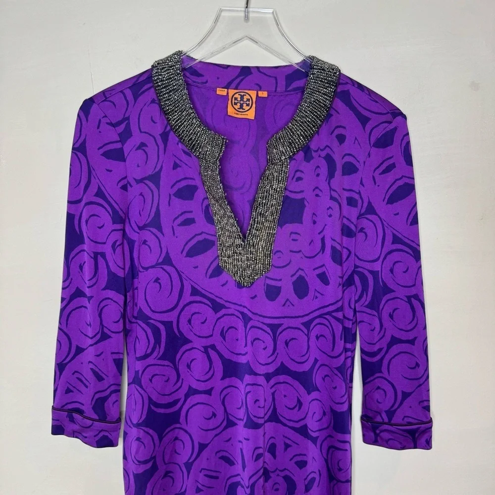 Vintage Tori Burch purple beaded dress size small